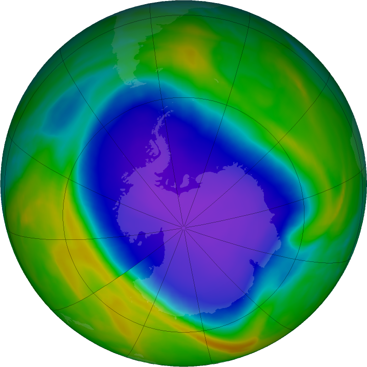 Antarctic ozone map for 24 October 2021